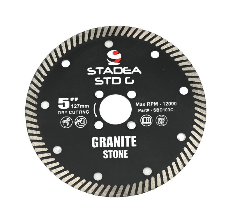 Stadea SBD103C Diamond Saw Blade 5-Inch Continuous Turbo Dry Cutting - Cuts Granite Quartz Quartzite, Fits Grinder, Saw Cutter, 8 MM Segments - Pack of 1 - Image 1